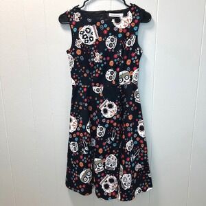 Womens Sugar Skull Day Of The Dead Dress Size XS Black Pin Up Rockabilly Retro
